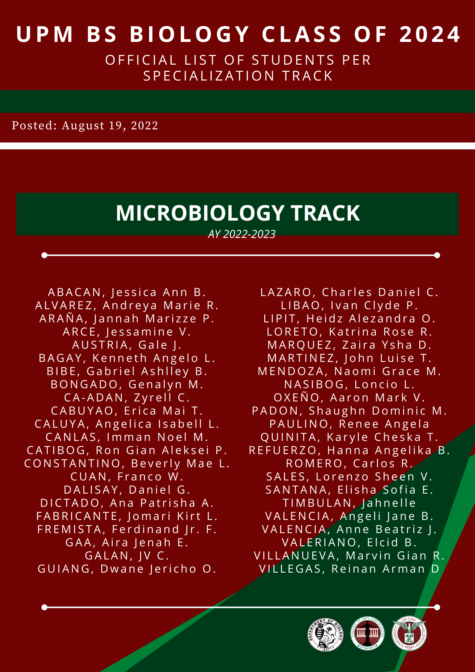 BS Biology Microbiology Track 