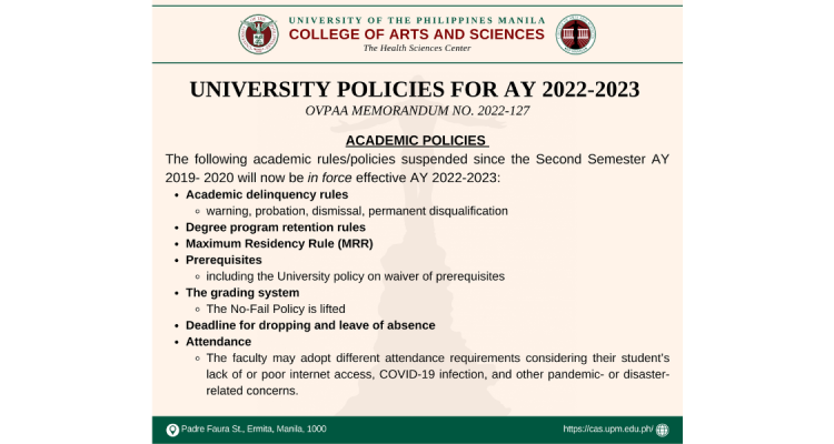 OVPAA Memorandum 2022-127 Academic Policies for AY 2022-2023
