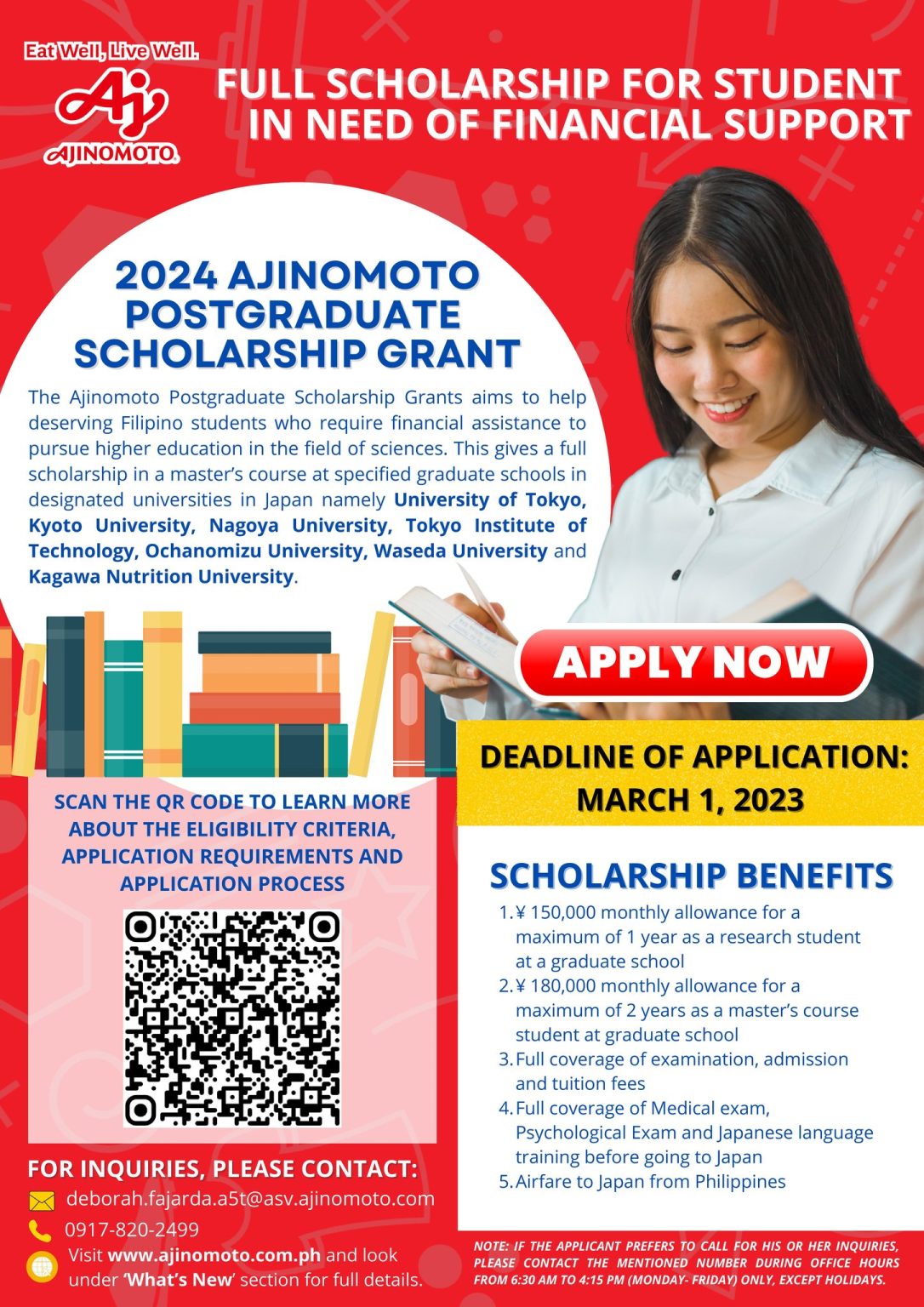 Ajinomoto Postgraduate Scholarship Grant – College of Arts and Sciences